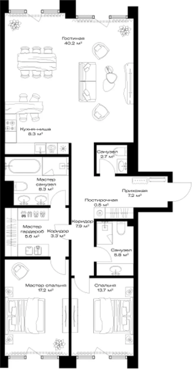 2-комн. 120.7 м²