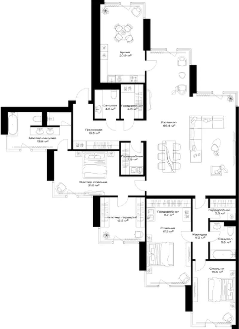3-комн. 217.8 м²