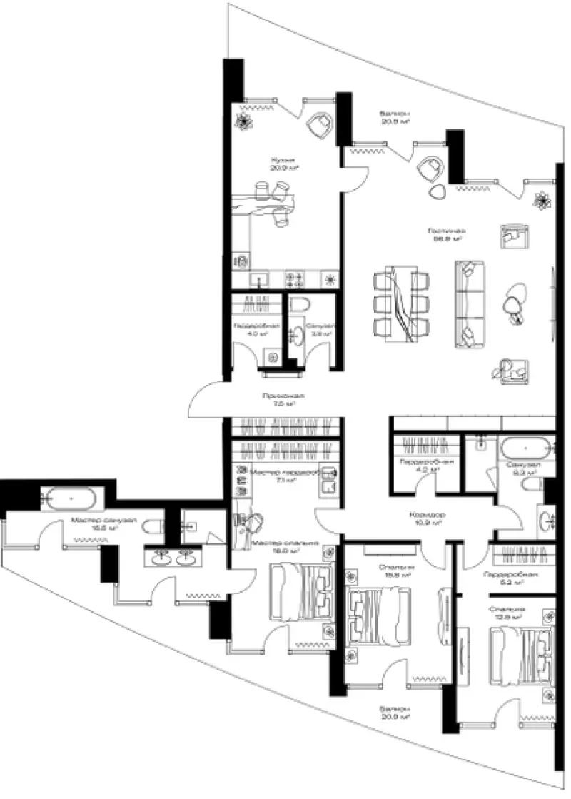 3-комн. 201.6 м²