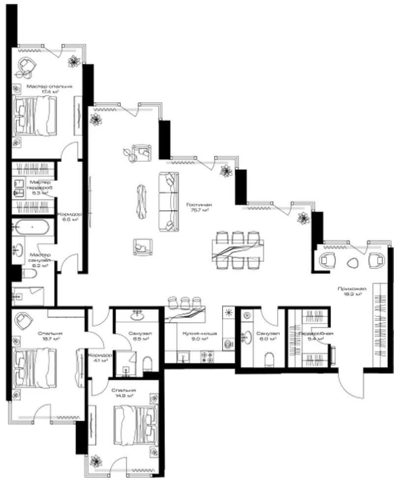 3-комн. 195.9 м²