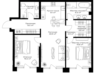 91,1 м² — планировка