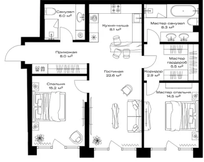 91,1 м² — планировка