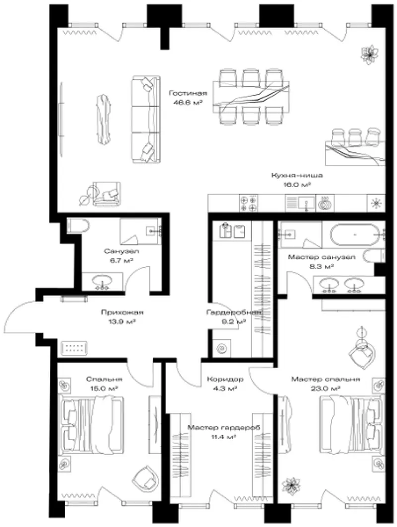 2-комн. 154.4 м²