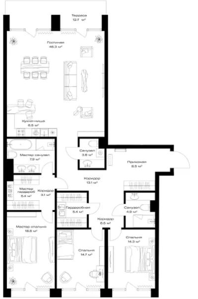 162,8 м² — планировка