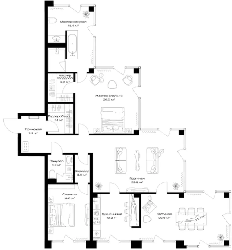 2-комн. 164.1 м²