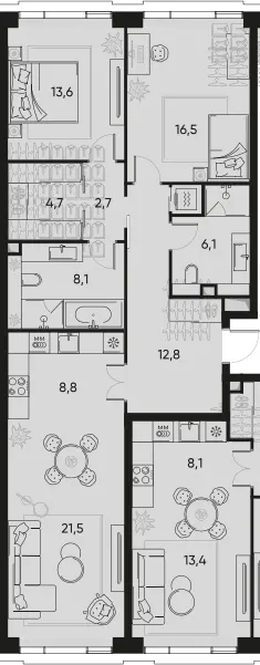 3-комн. 95.5 м²
