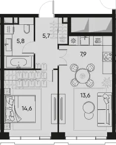 2-комн. 47,6 м²