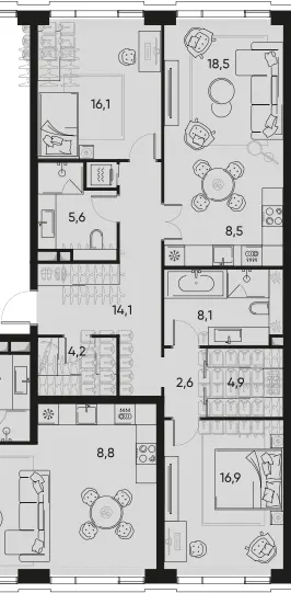 3-комн. 100 м²