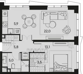 2-комн. 56,4 м²