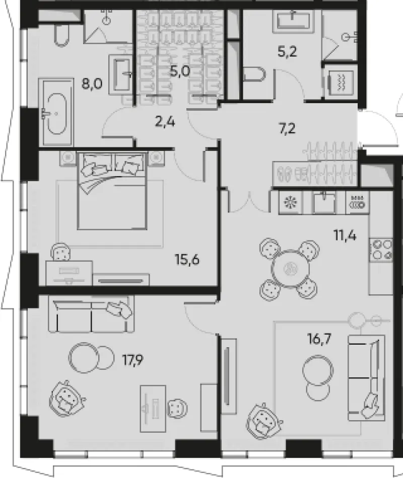 3-комн. 90.1 м²
