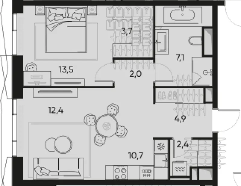 2-комн. 56.7 м²