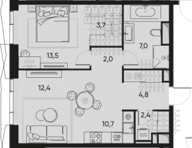 2-комн. 56.5 м²