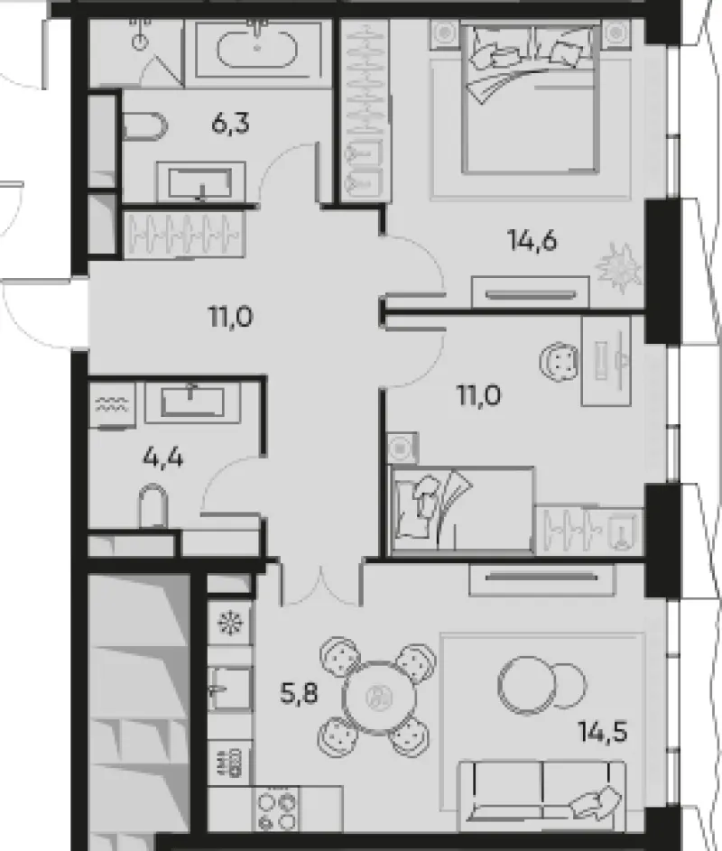 3-комн. 67.6 м²