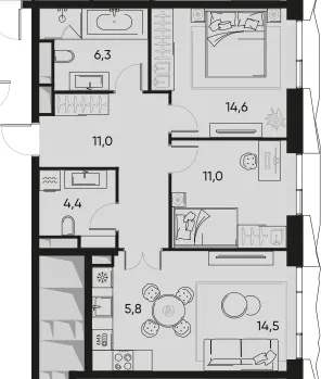3-комн. 67,6 м²