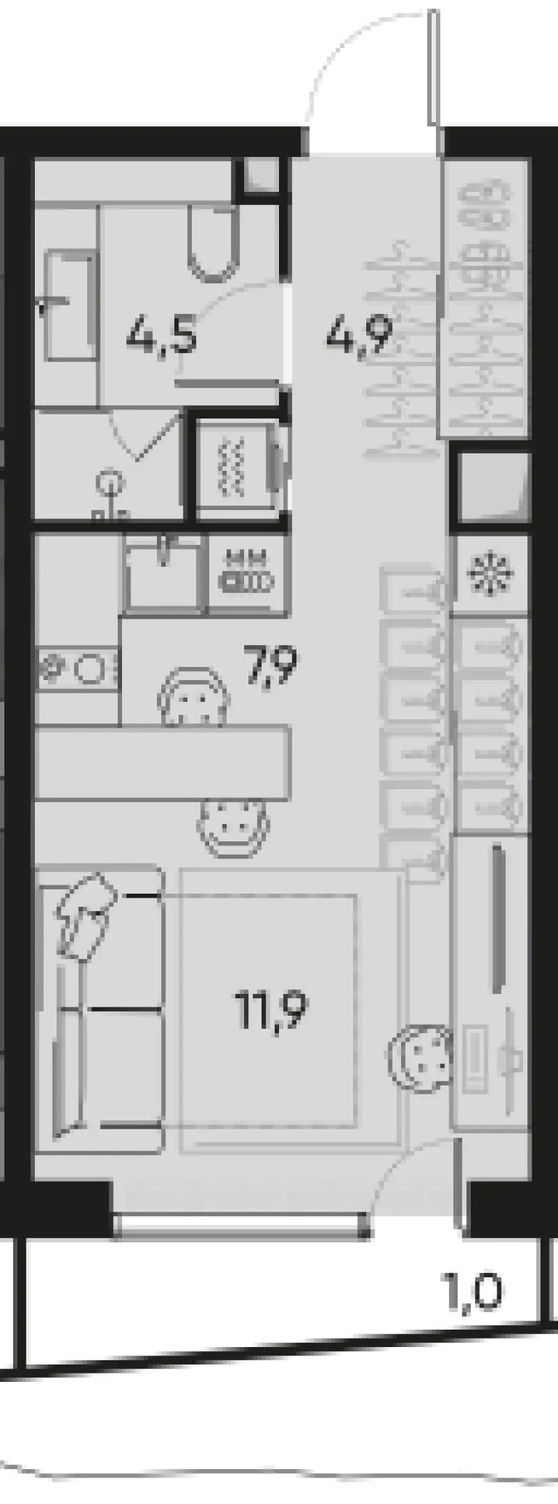 1-комн. 29.7 м²