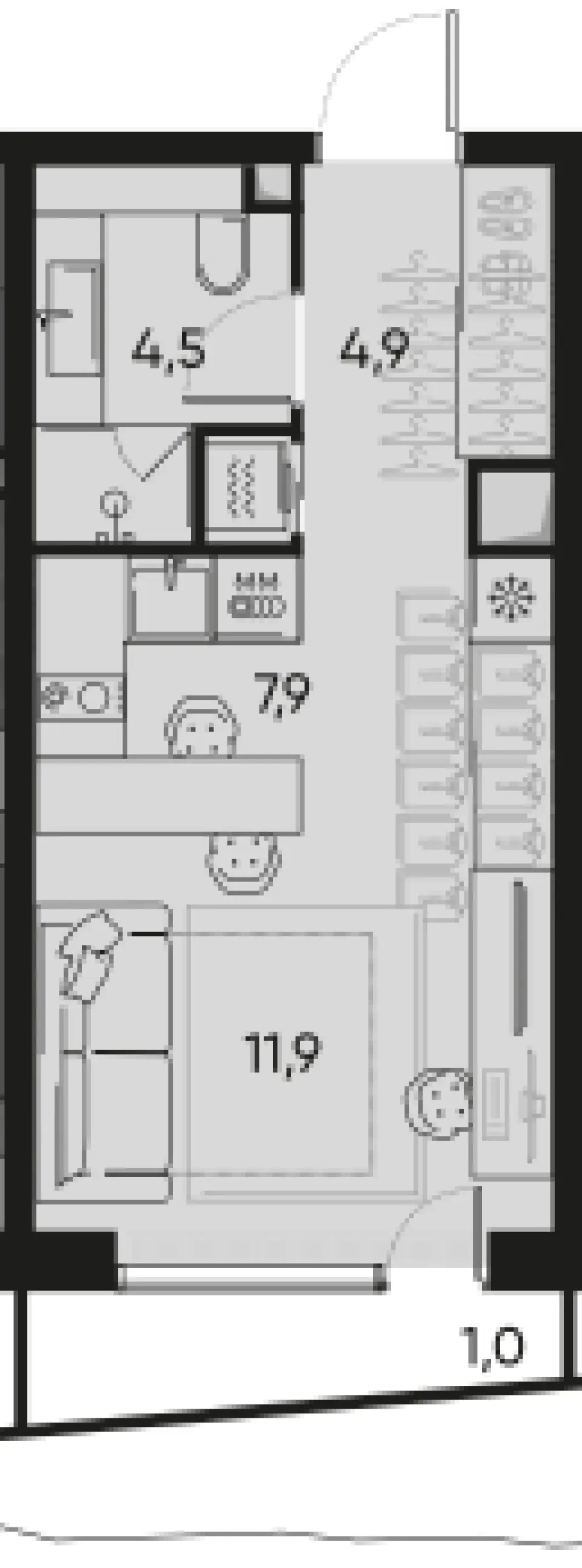1-комн. 29,7 м²