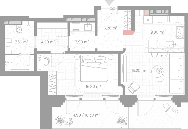 1-комн. 68.6 м²
