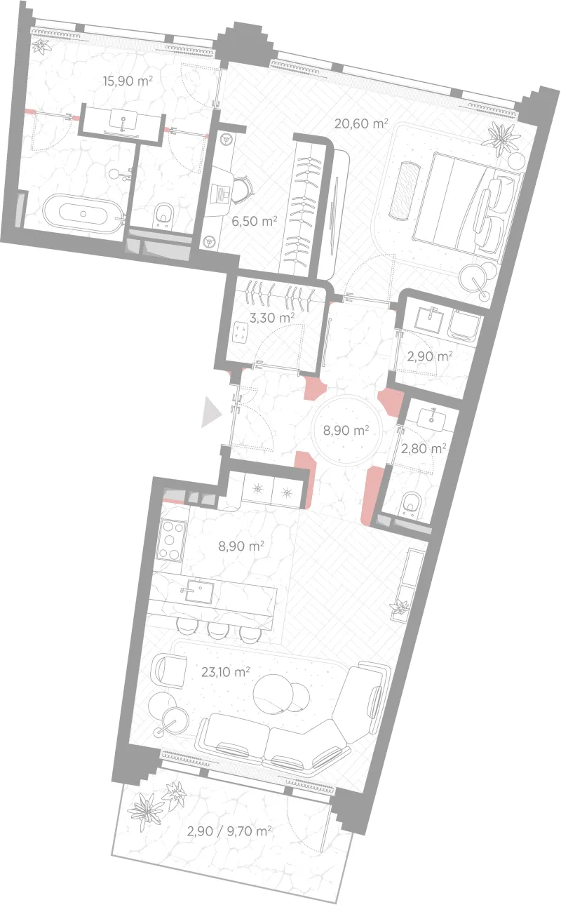 1-комн. 95.8 м²