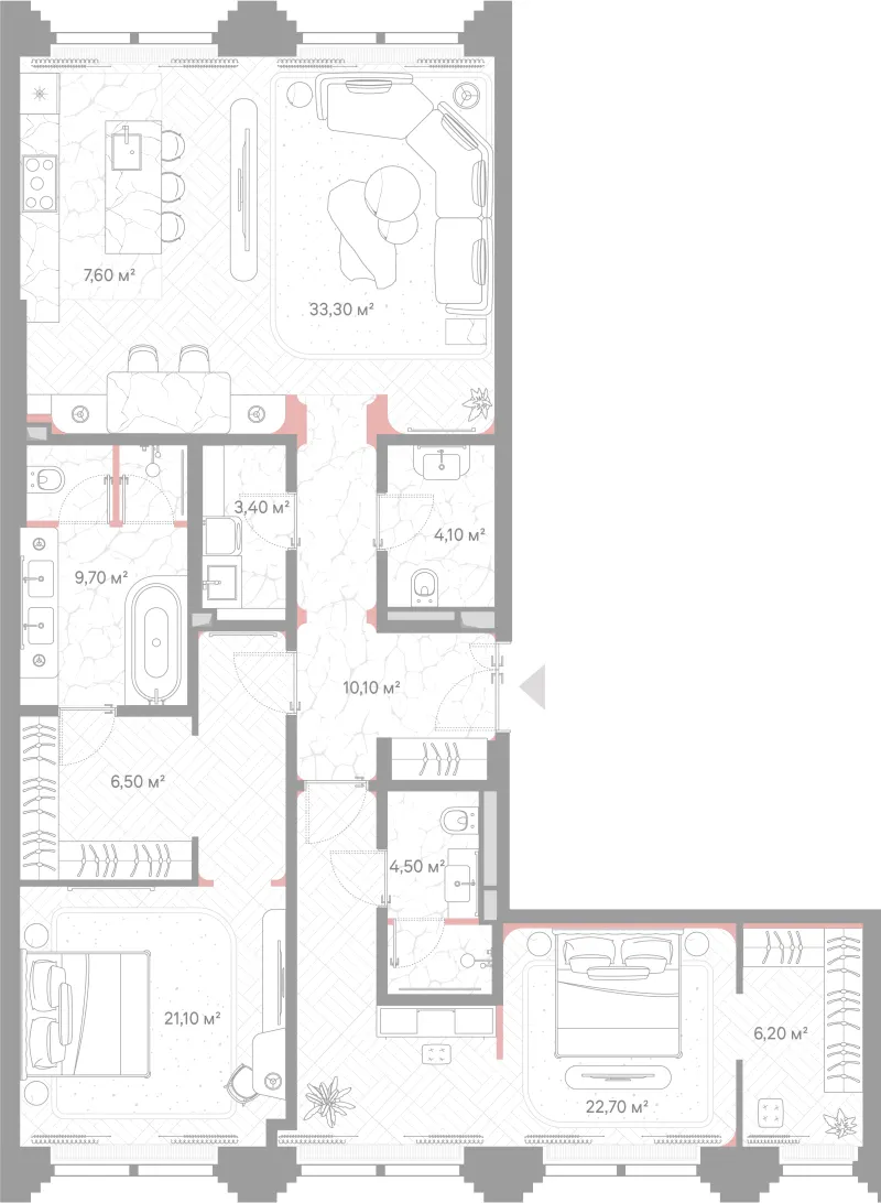 2-комн. 129.2 м²