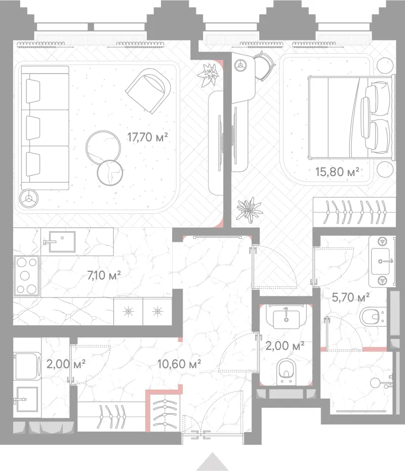 1-комн. 60.9 м²