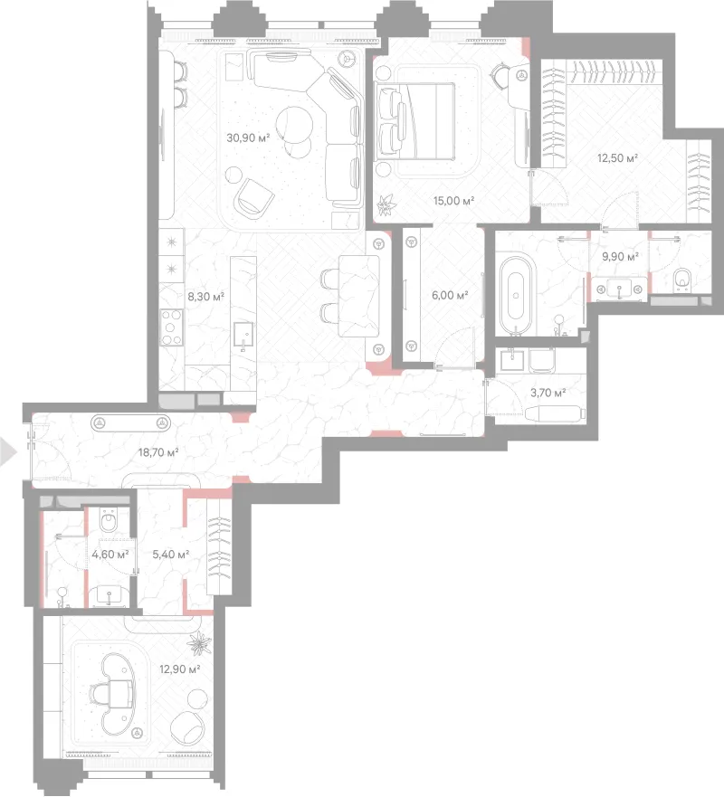 2-комн. 127.9 м²
