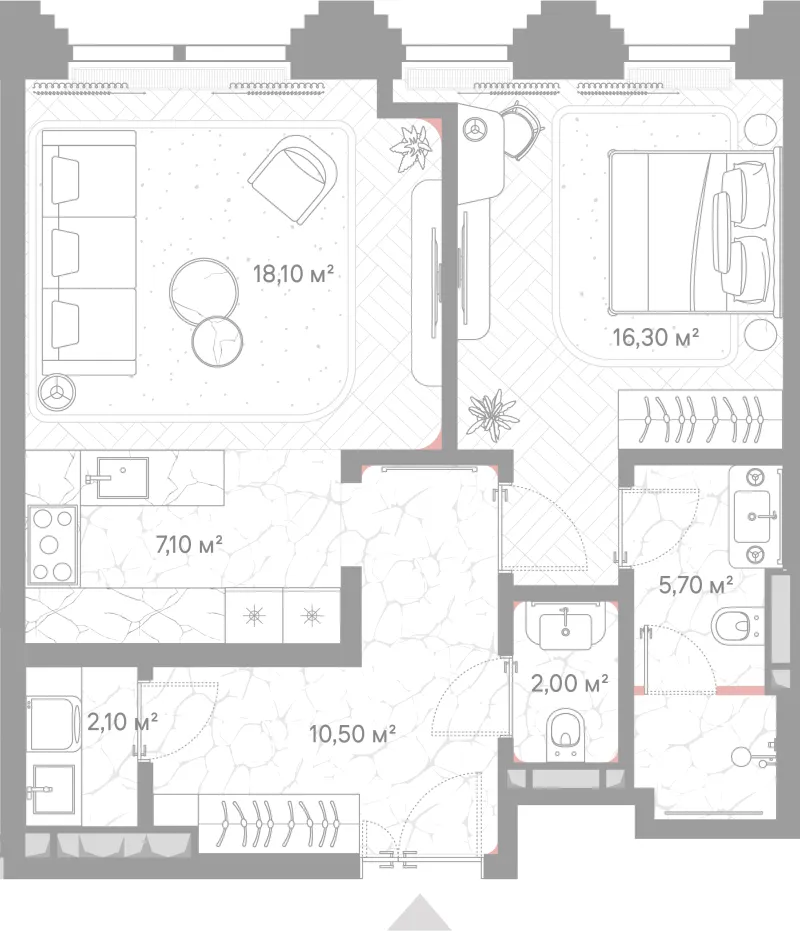 1-комн. 61.7 м²