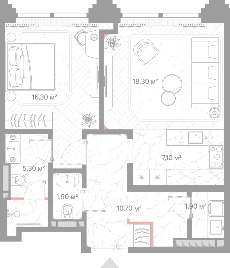 1-комн. 61.5 м²