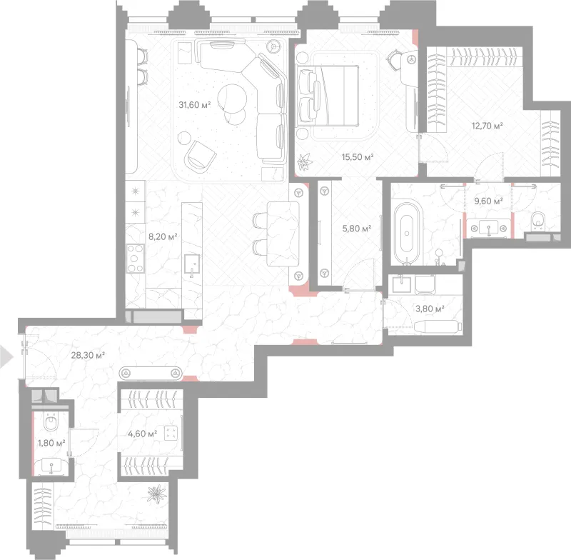 1-комн. 121.9 м²