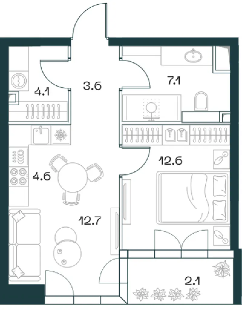 2-комн. 46.8 м²