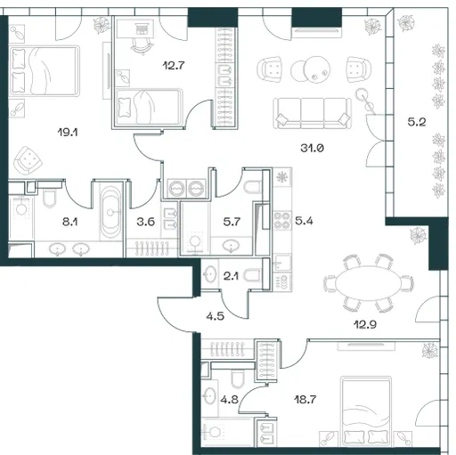 4-комн. 135.2 м²