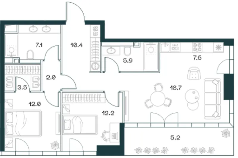 3-комн. 85 м²