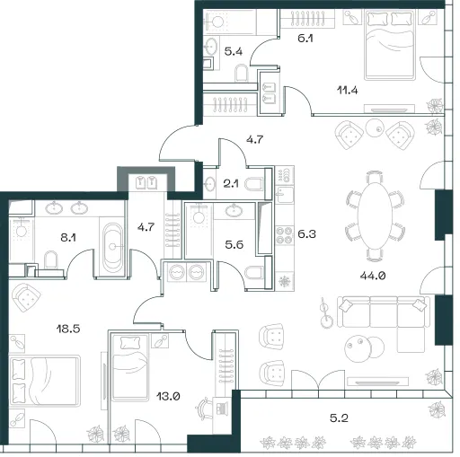 4-комн. 136.4 м²