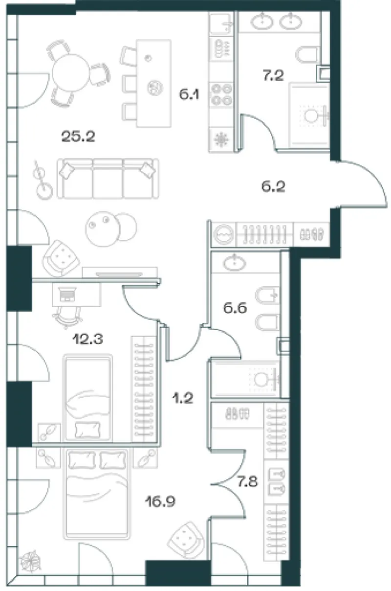 3-комн. 89.9 м²
