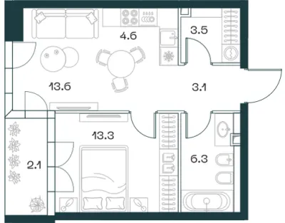 46,5 м² — планировка