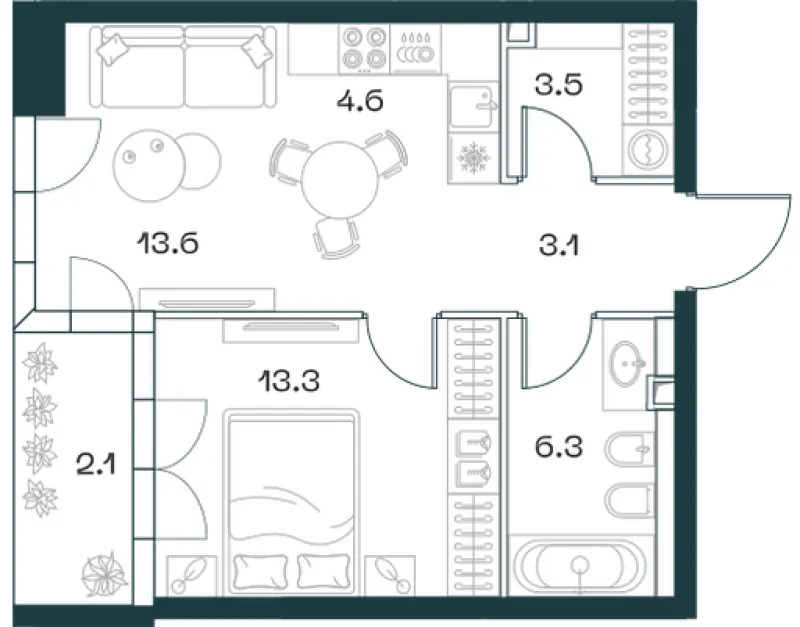 2-комн. 46.5 м²