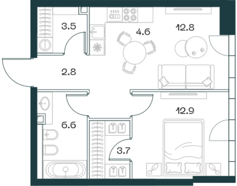 2-комн. 48.7 м²