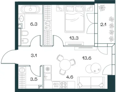 46,5 м² — планировка
