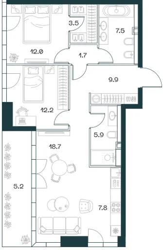 3-комн. 84.8 м²