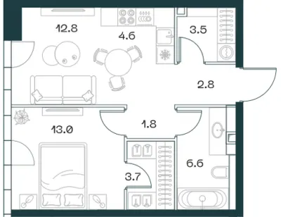 48,8 м² — планировка