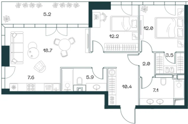 3-комн. 85 м²