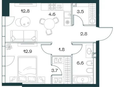 48,7 м² — планировка