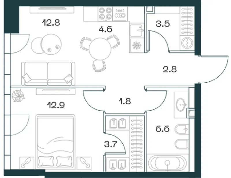 2-комн. 48.7 м²