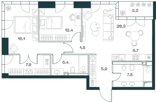 3-комн. 87.9 м²