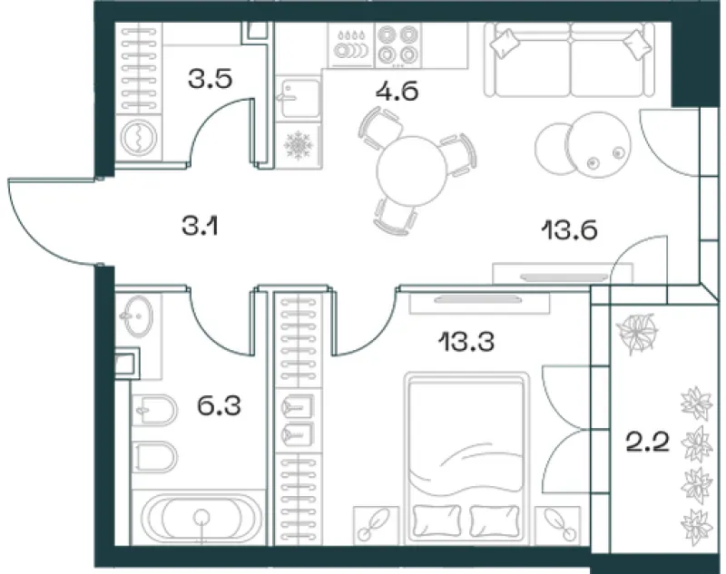 2-комн. 46.6 м²