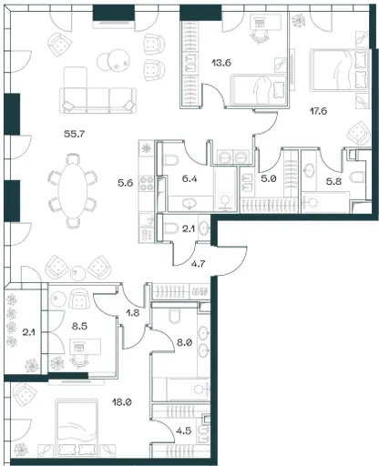 4-комн. 160.8 м²