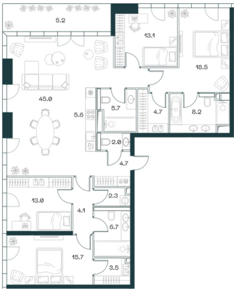 5-комн. 154.8 м²