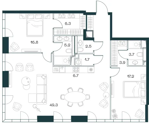 3-комн. 121.9 м²