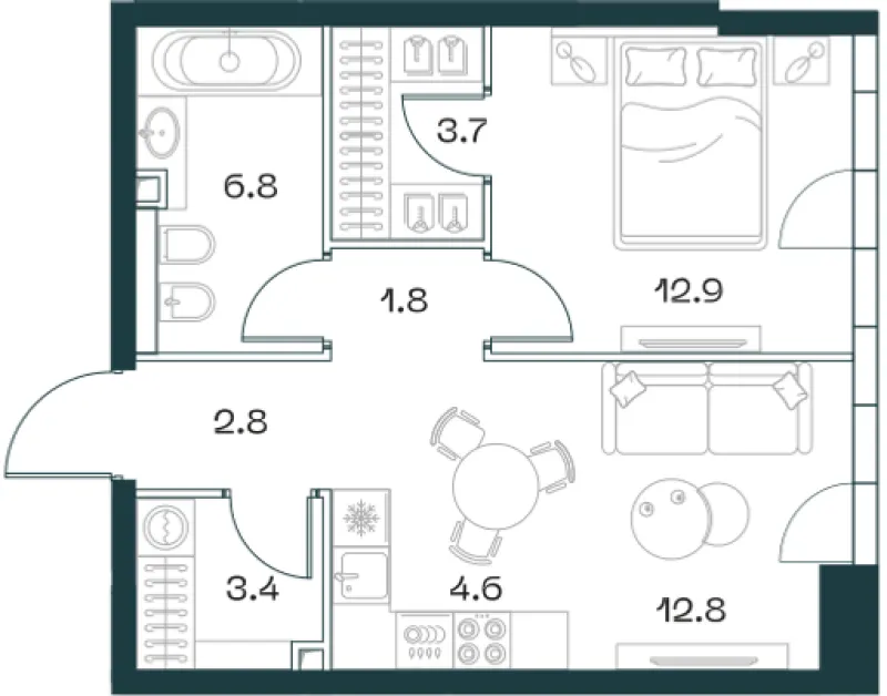 2-комн. 48.7 м²