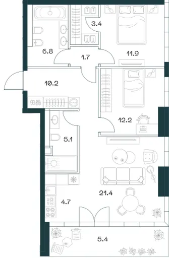 3-комн. 82.6 м²