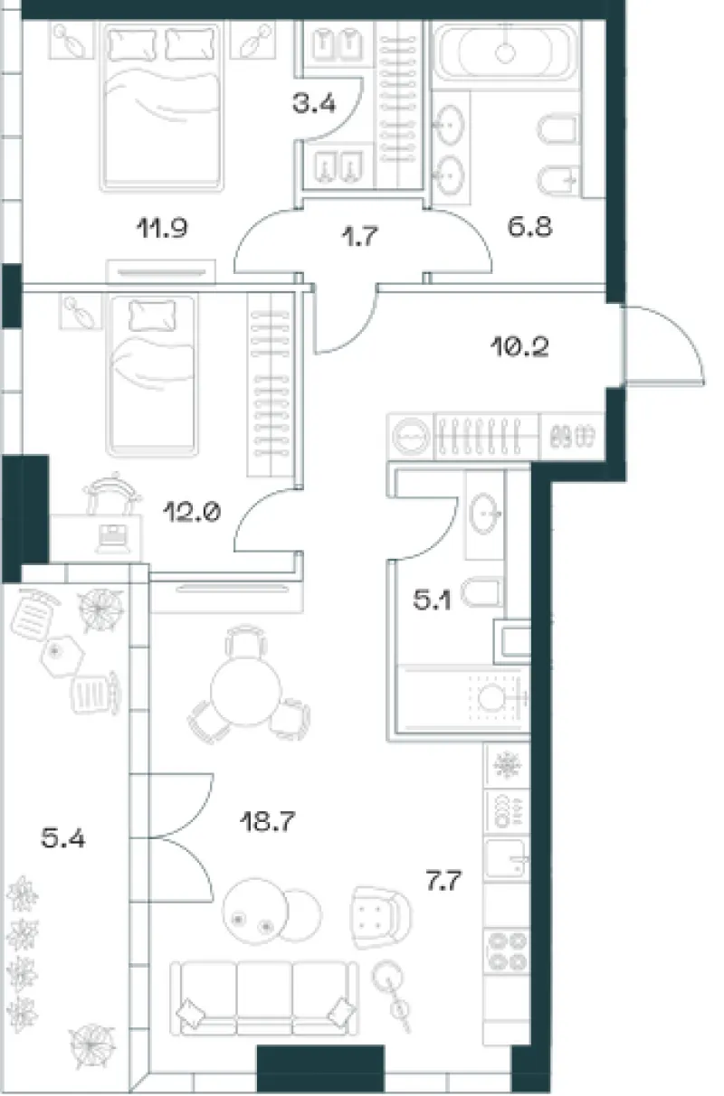 3-комн. 82.7 м²